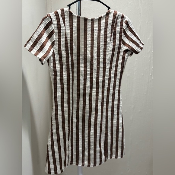 Zara Trafaluc Brown and White Striped Mini Dress - Picture 8 of 8